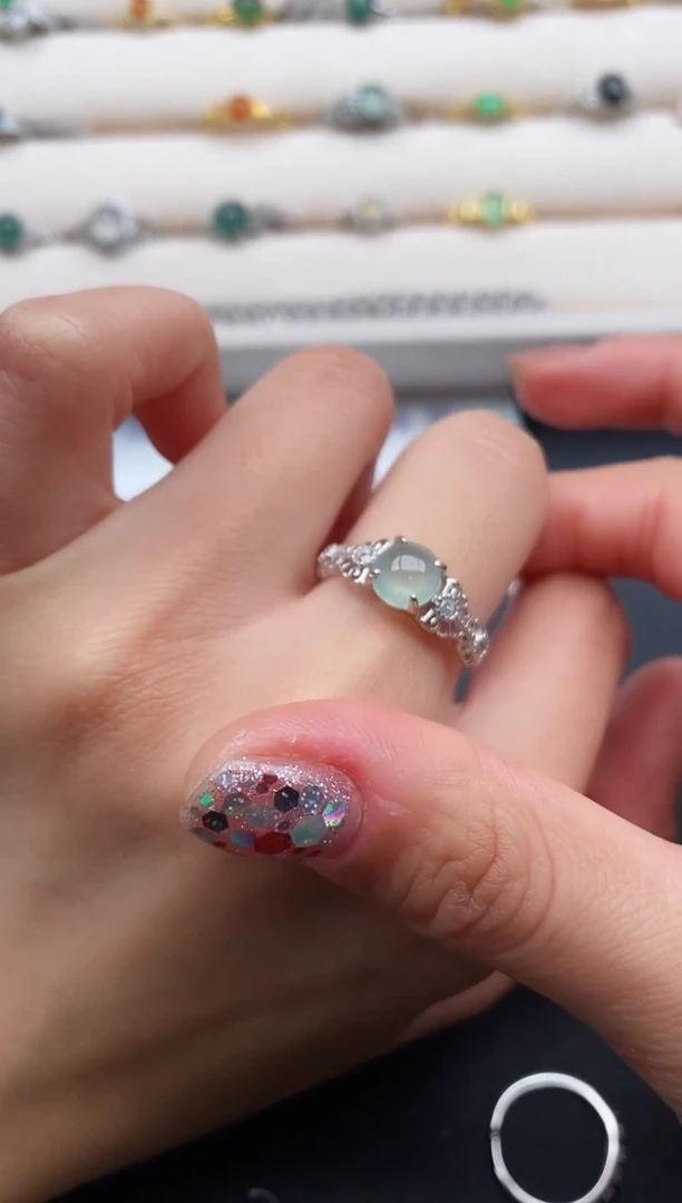 银S925镶嵌戒指翡翠55555555+7