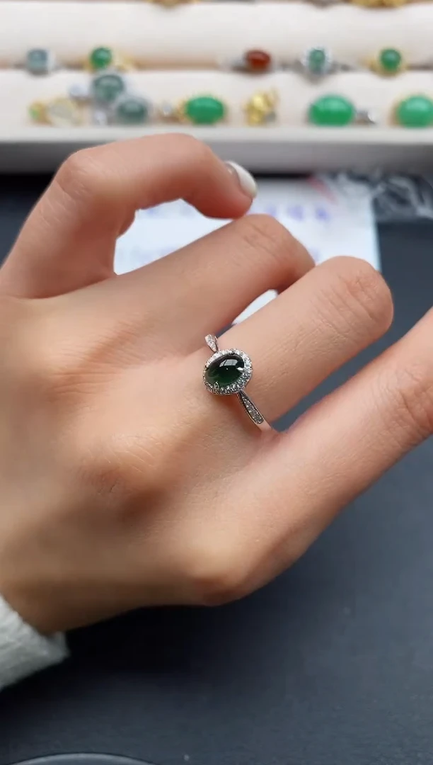 银S925镶嵌戒指翡翠777777+6
