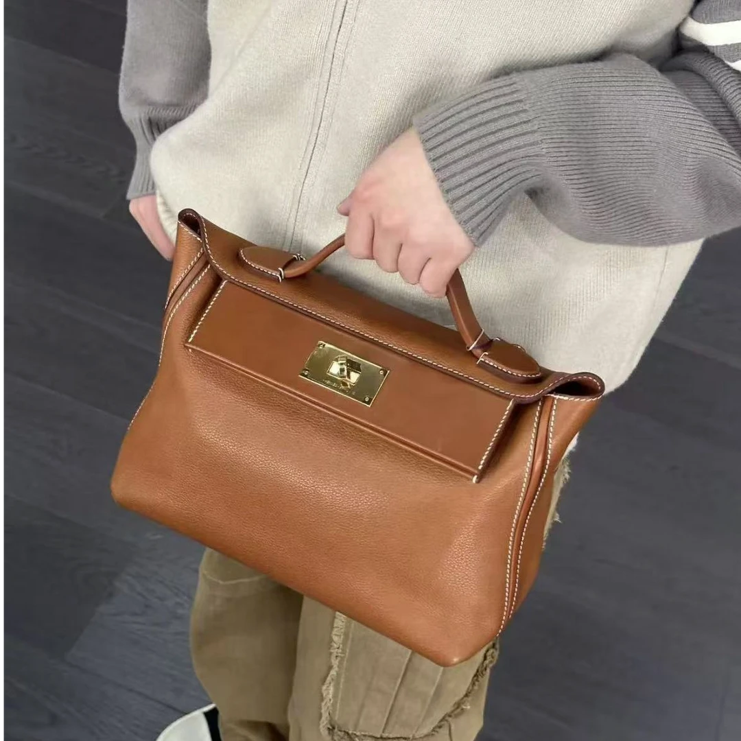 95新 Hermes/爱马仕 2424 29 金棕金扣 马鞍皮 Z刻