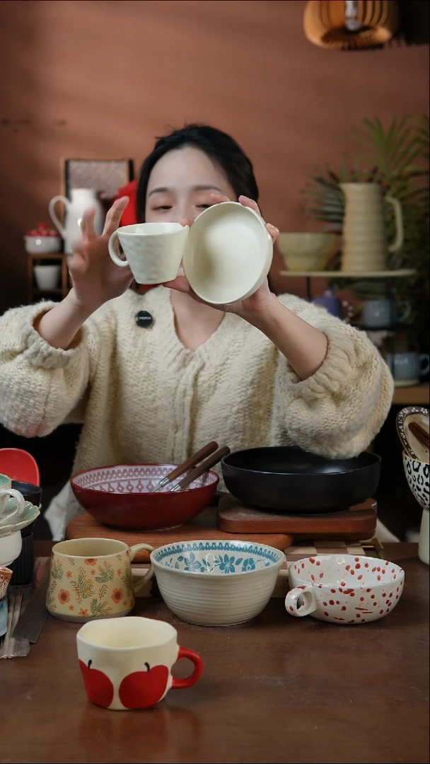 瓷片圆耳水杯+小酱碟 微瑕 凑满20发货