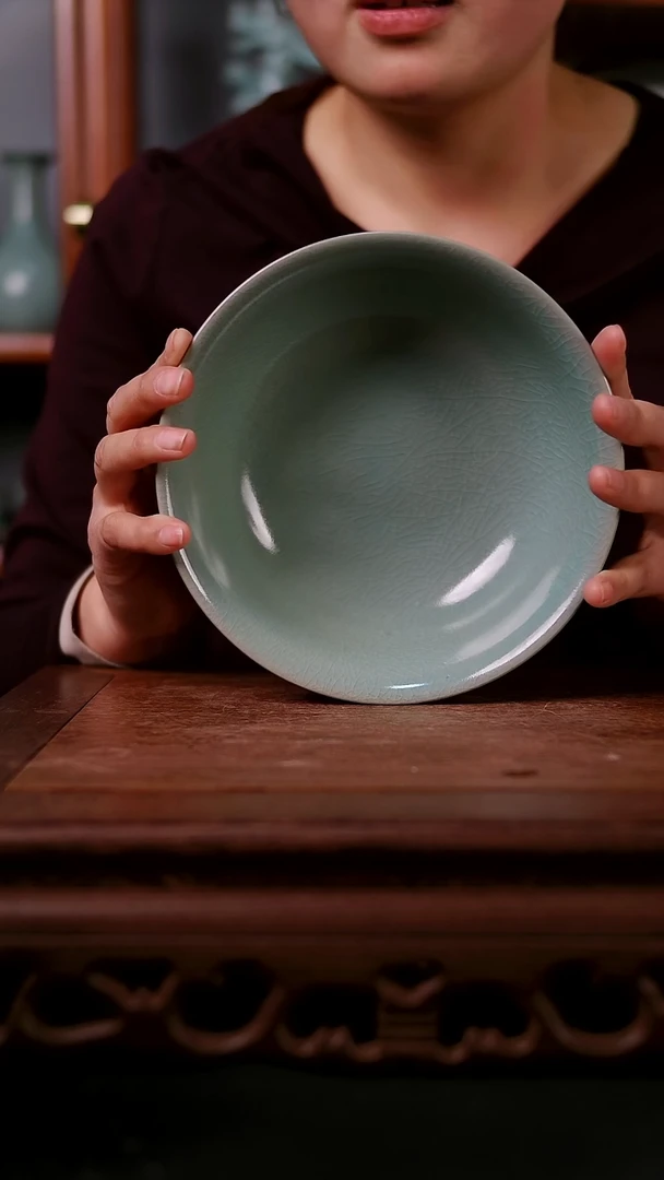 摆件陶青霁汝窑仿古釉  碗18公分