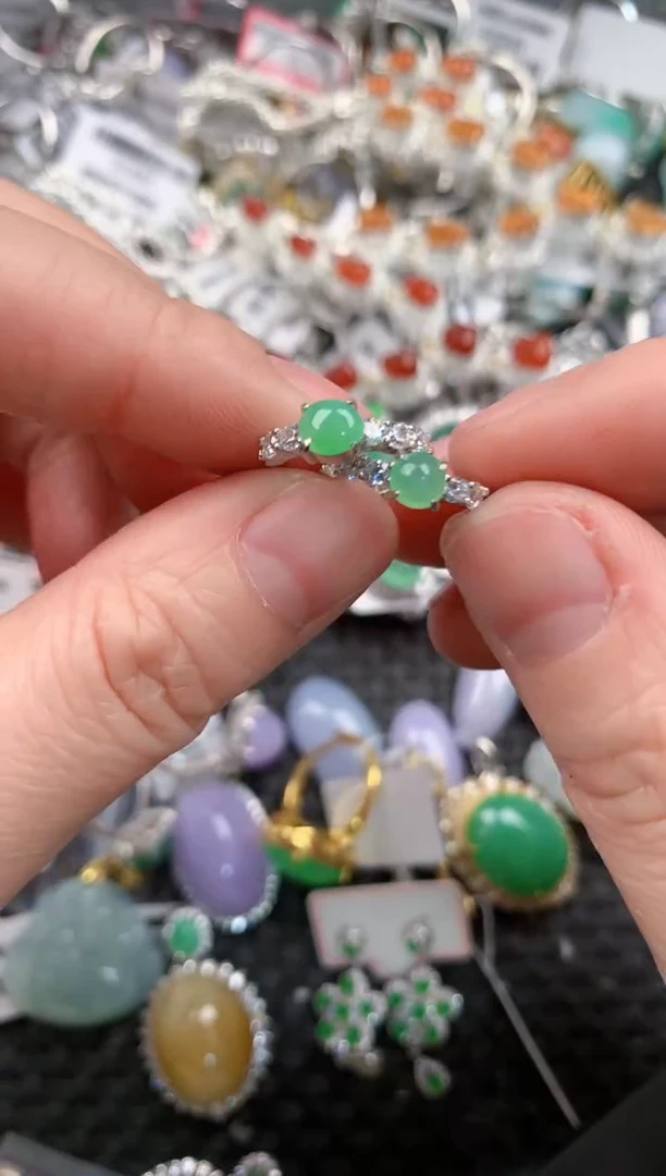 银S925镶嵌戒指翡翠1010---3