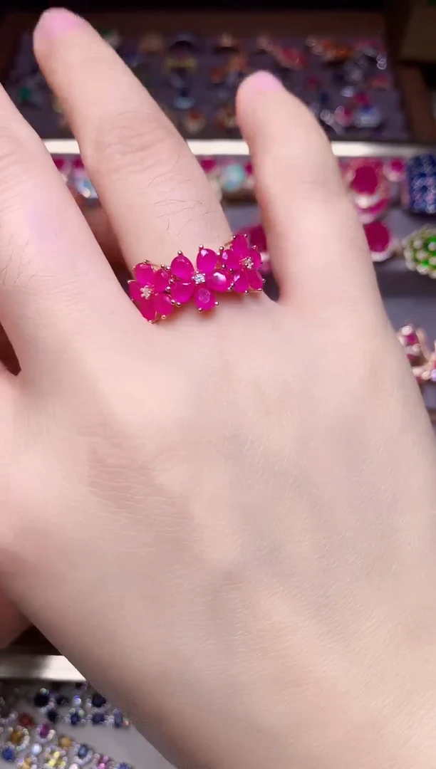 银S925镶嵌戒指红宝石...