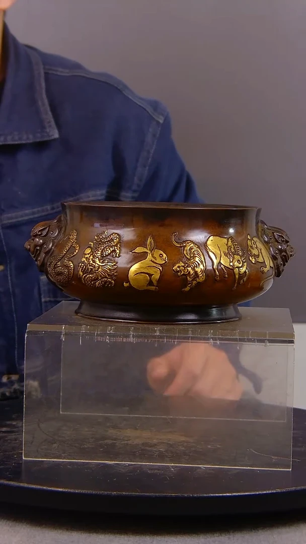 瓷片金*古山水紫铜鎏金造像香炉结缘1111