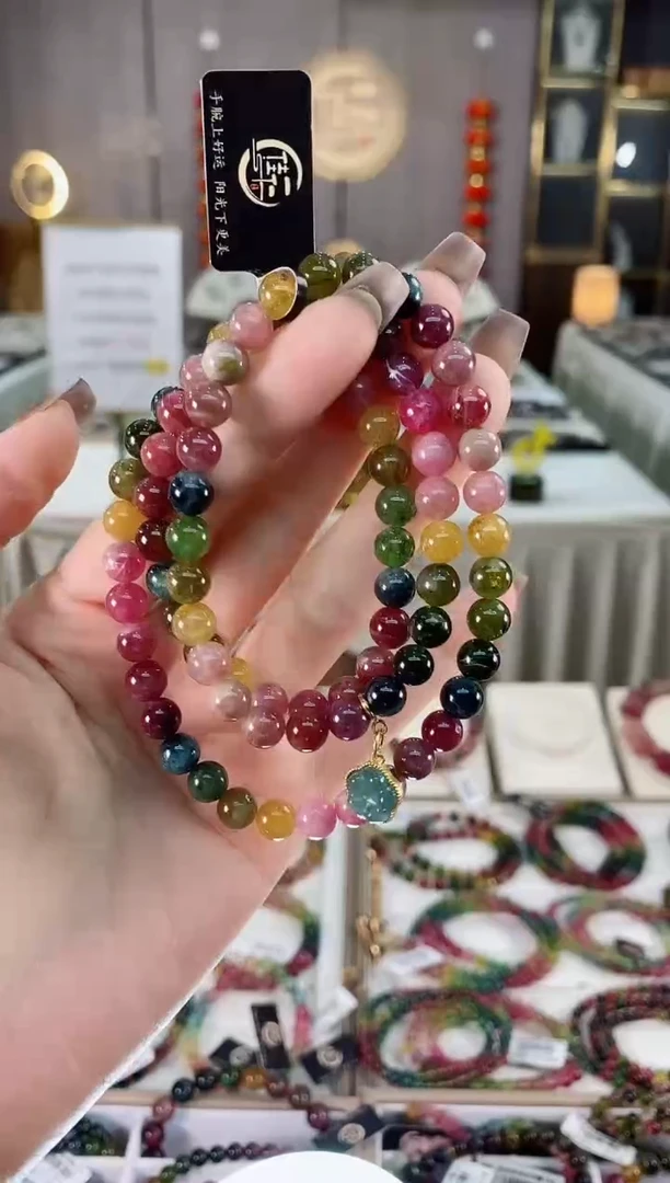 老矿油画碧玺色标彩虹三圈手串6mm+未镶嵌碧玺dan多样性发货一条