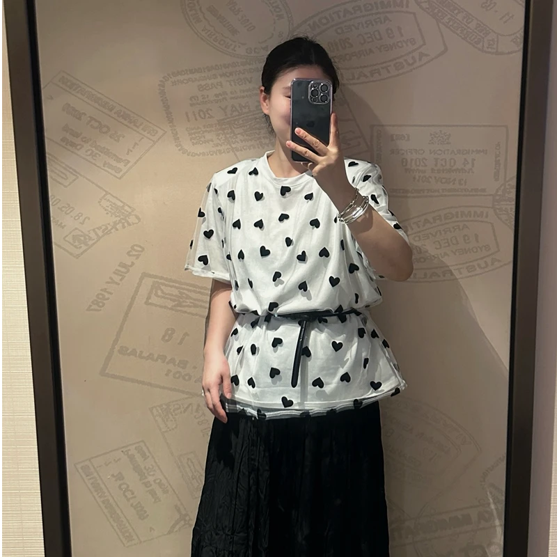 2025新款春季网纱爱心双层愿景套头T恤气质百女士T恤