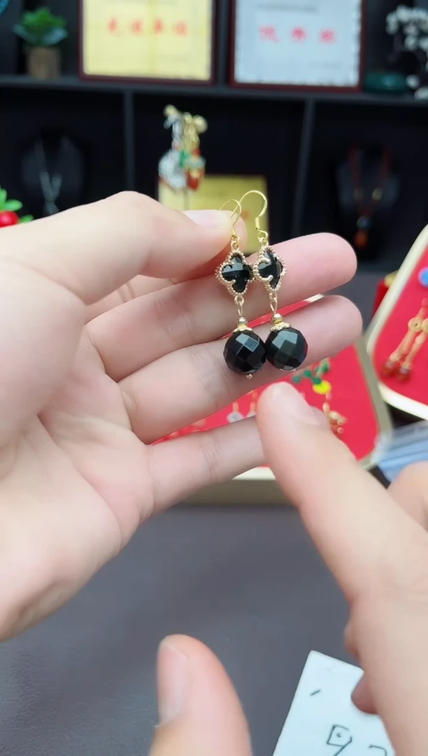 【闪购商品】黑曜岩耳饰银S925镶嵌115000