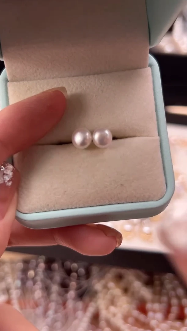 银S925镶嵌淡水珍珠福利强光*精工镶嵌（耳钉6mm+）