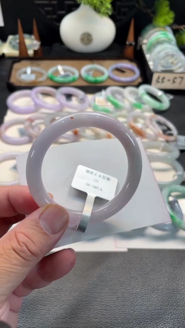 未镶嵌手镯翡翠26号链接 有纹裂 53圆条