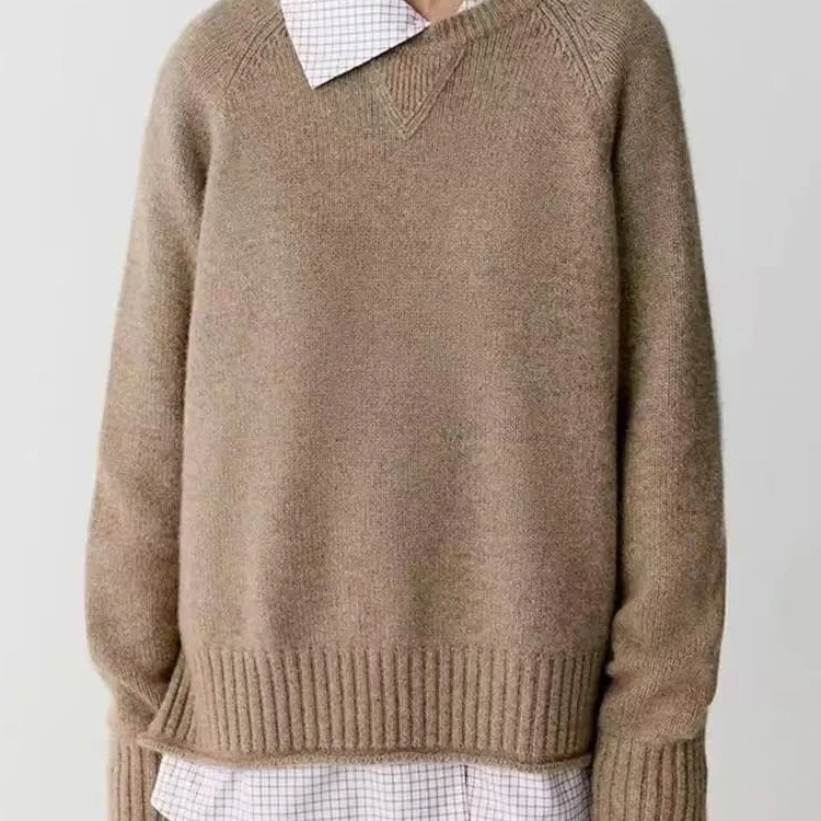 【小禾家】秋冬新款圆领柔软厚夹花羊绒套头长袖针织衫上衣毛衣