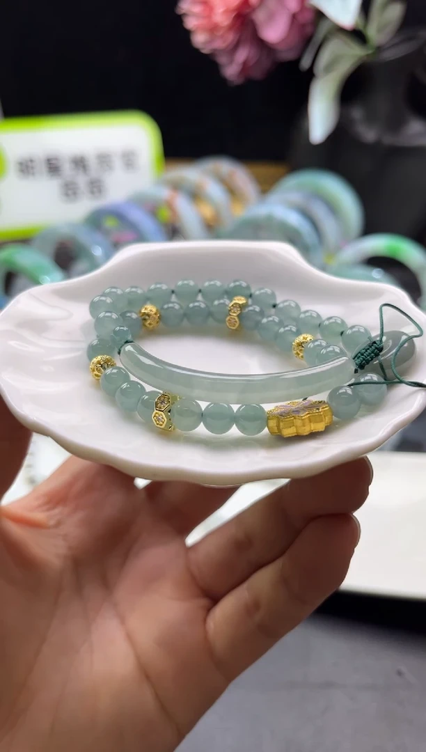 未镶嵌手串翡翠56以内双股半镯