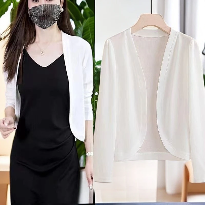 2025春秋新款女士纯色针织开衫外搭披肩防晒外套时尚百搭显瘦上衣