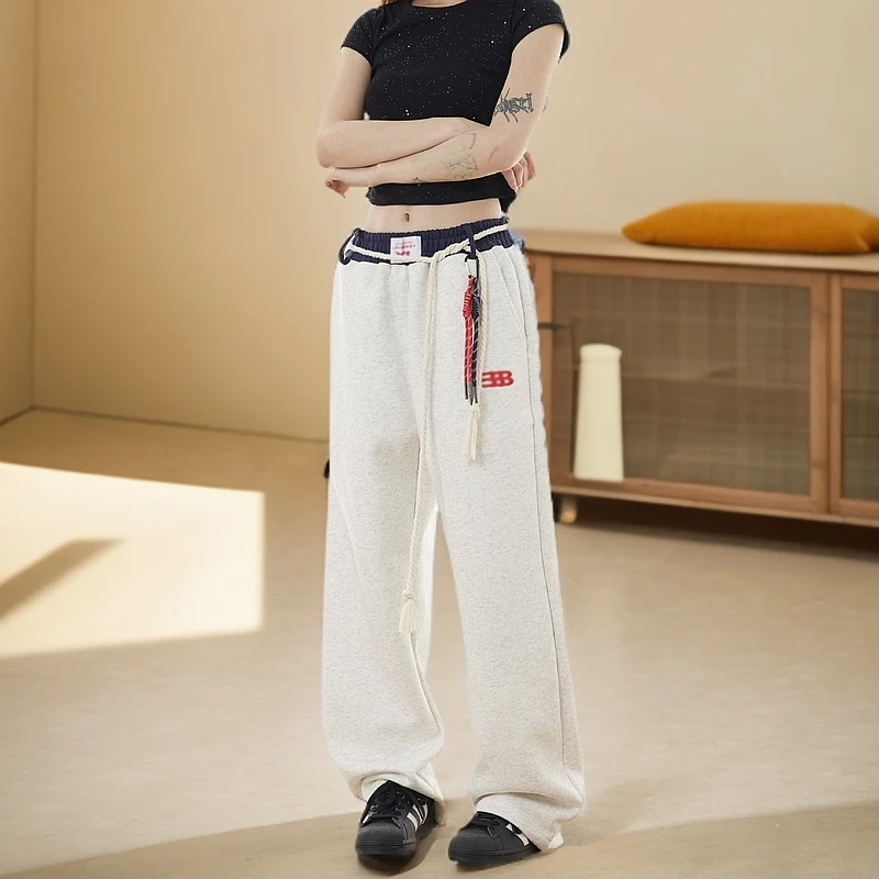 复古嘻哈运动卫裤女春秋季新款美式街舞宽松阔腿裤直筒你的长裤子