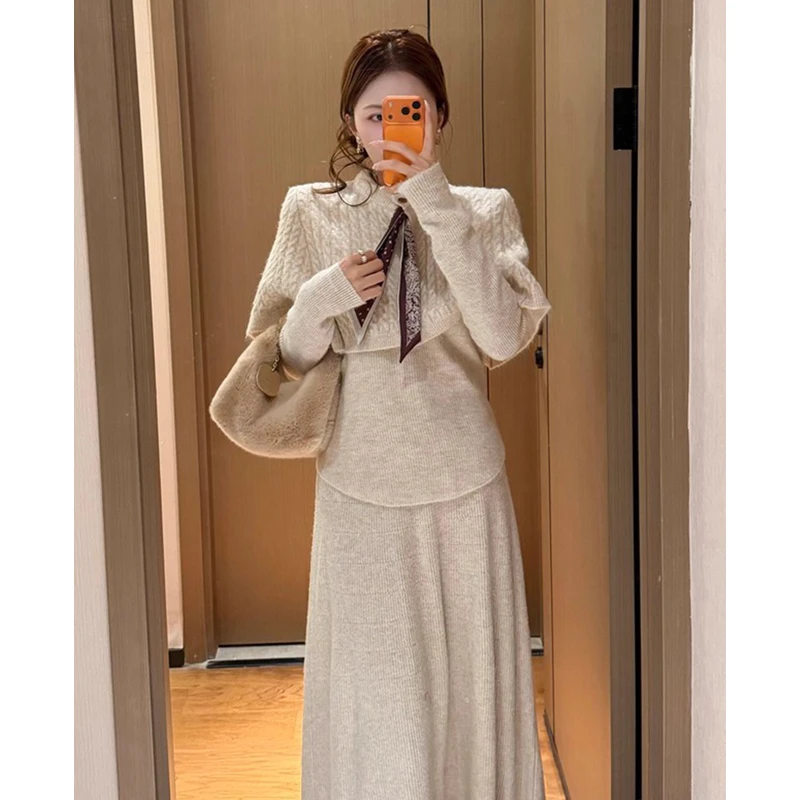 MISU/糜素巨好看的早秋一整套秋冬毛衣针织裙子套装韩系穿搭长裙
