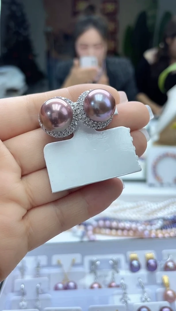 未镶嵌耳饰淡水珍珠紫色系耳饰