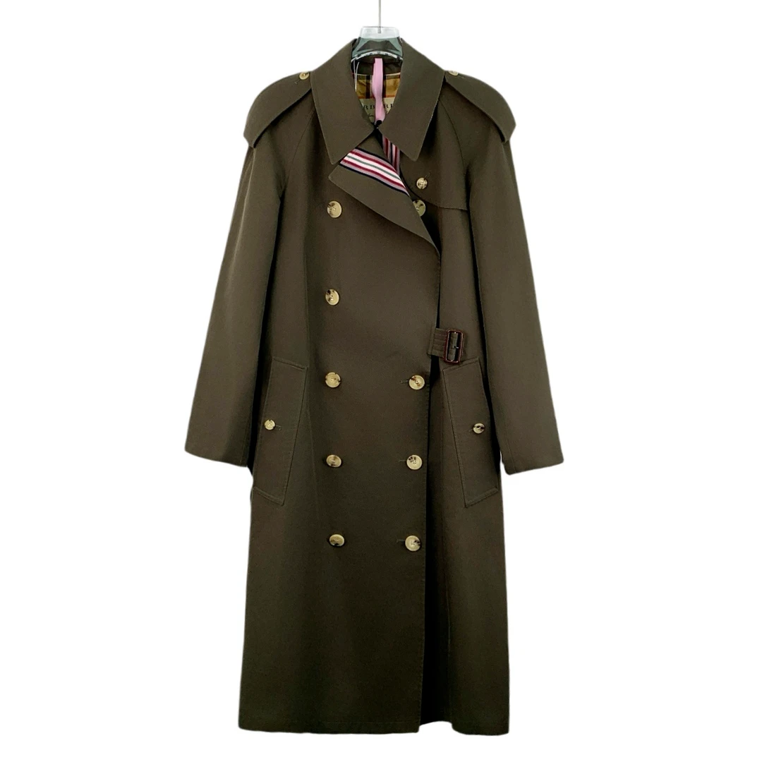 99新 BURBERRY/博柏利  DW0083墨绿色翻领双排扣腰带款风衣 42码