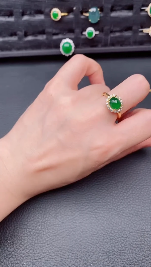 银S925镶嵌戒指翡翠天然a货翡翠285