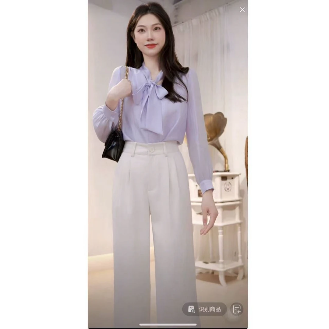 祖阁蒂妮TM4春夏高级感西装裤女高腰垂感窄版阔腿休闲直筒裤004