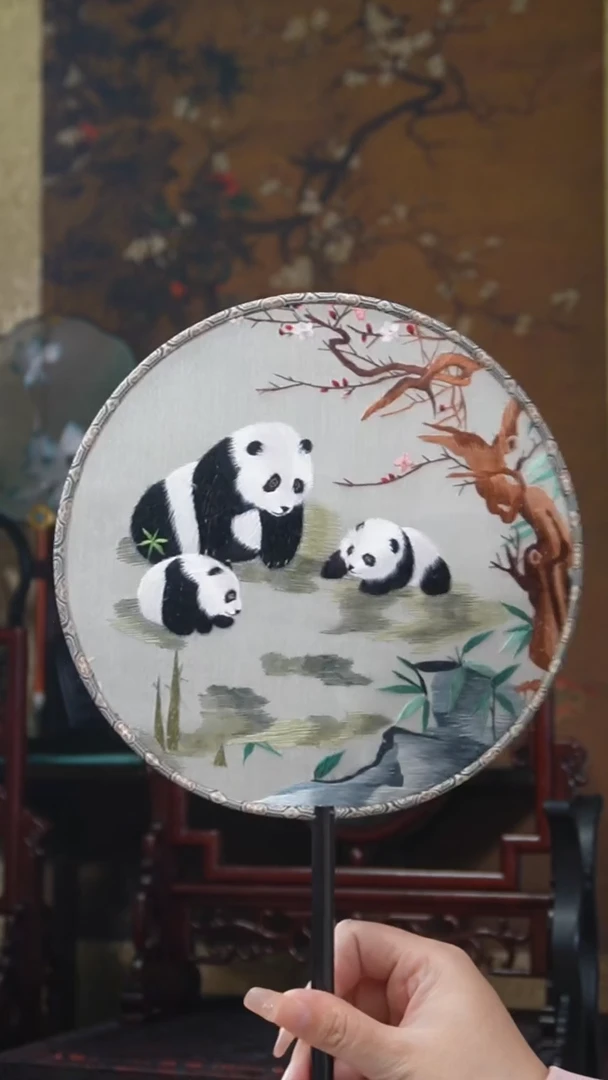 刺绣团扇 绣花双面非遗