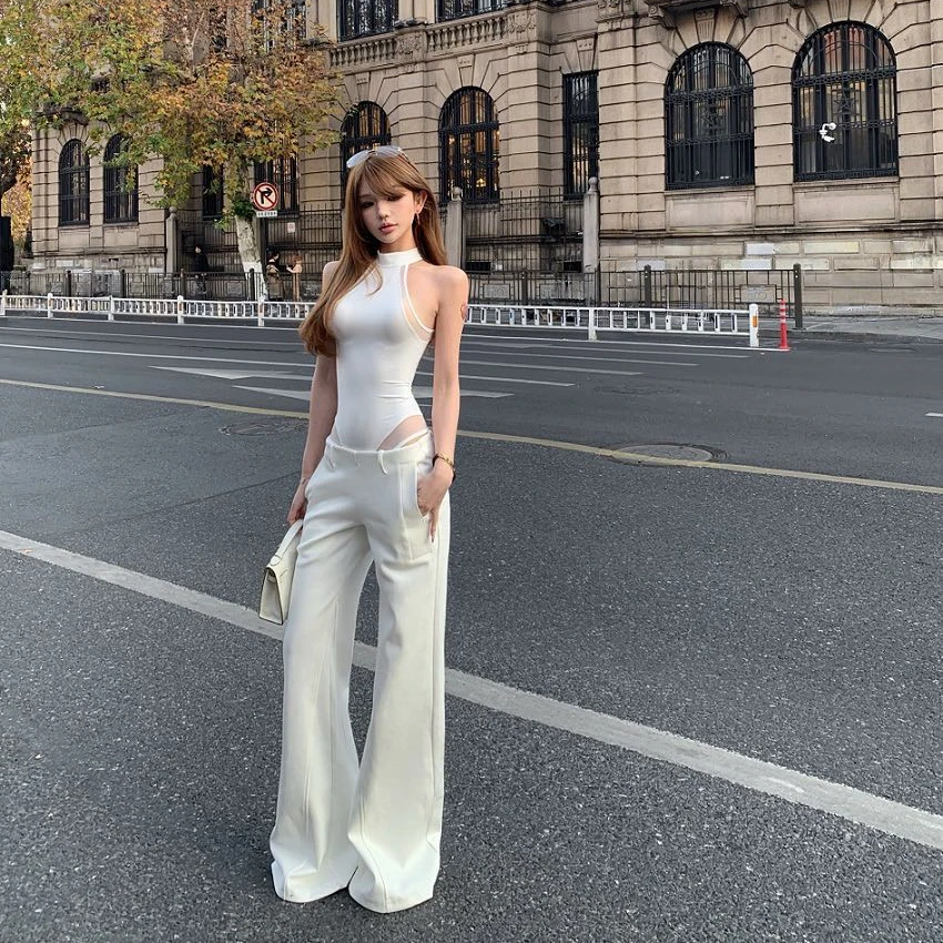 2026春新款时尚高级感连体背心纯欲上衣女显瘦高腰休闲长裤两件套