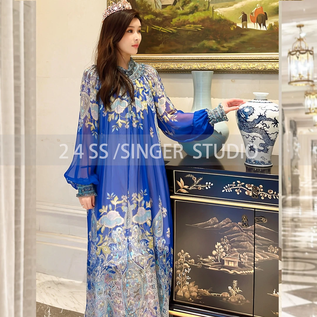 【木妍】法式设计师桑蚕丝气质宽松时尚修身长款女装连衣裙 241D001