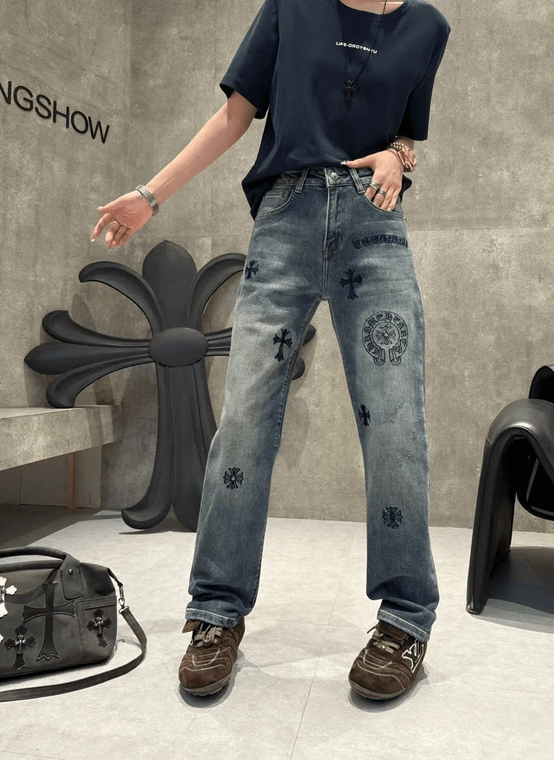 【享受伦敦】秋冬水洗休闲重工刺绣设计师男士轻奢潮牌百搭牛仔裤