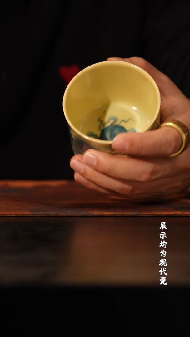 L*L【墨舍名窑】谢小金双狮图直口杯