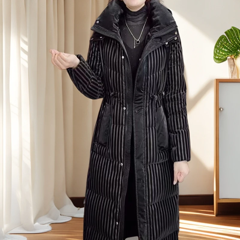 0102#【木兮兮专属】2025冬季新气质休闲百搭条纹羽绒服保暖外套