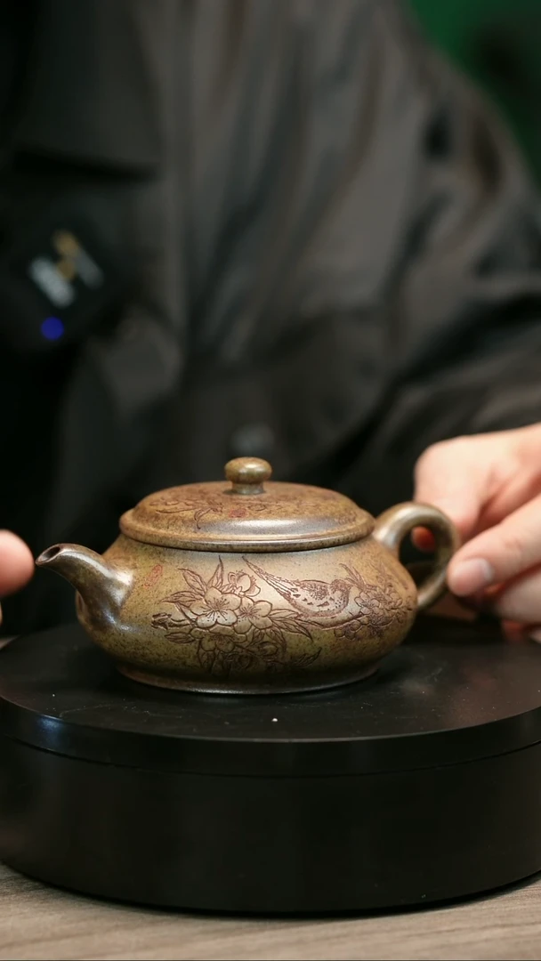 茶壶紫砂林*帷H1917李琴柴烧刻绘明炉