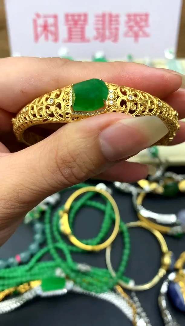 翡翠手镯18K金镶嵌448-中国好珍宝