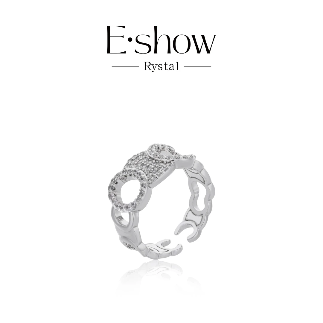 铜合金锆石戒指 【S•K棋棋】气质轻奢时尚白金门开口戒指A40