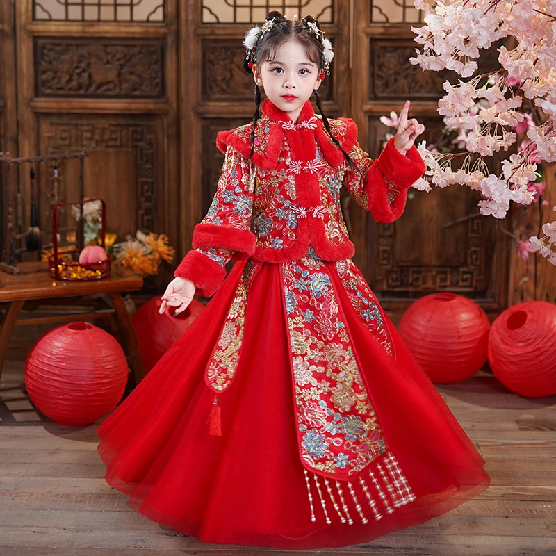 （好运年年）拜年服儿童汉服中国风冬款唐装加绒女宝宝冬季过年服