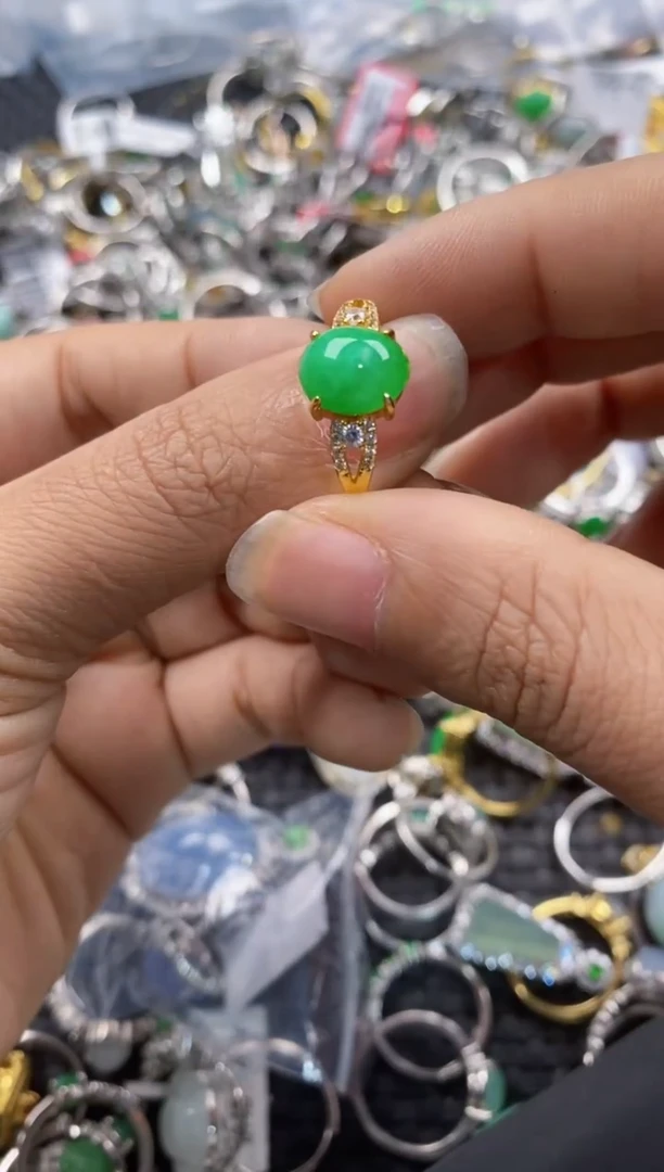 银S925镶嵌戒指翡翠666---2