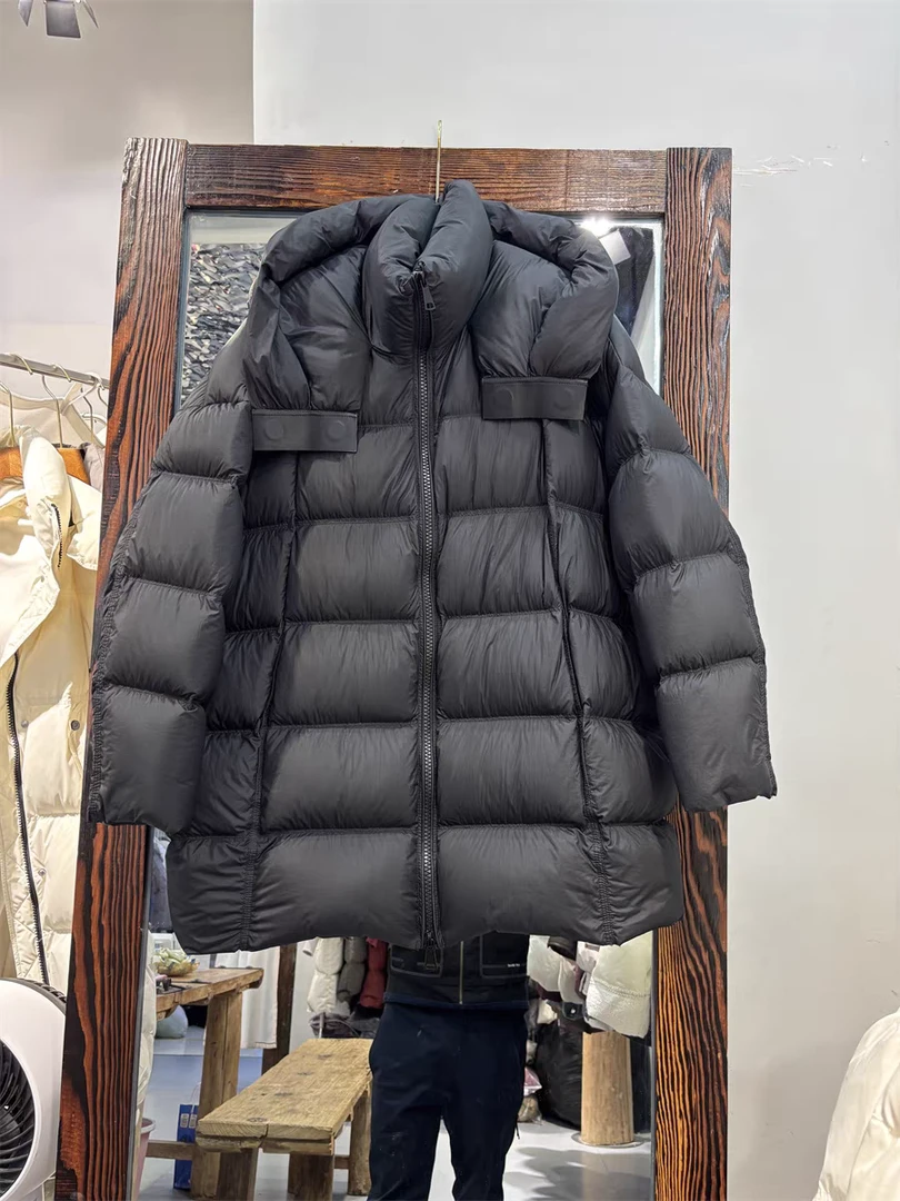 90鹅绒茧型泡芙皮扣中长款加厚连帽