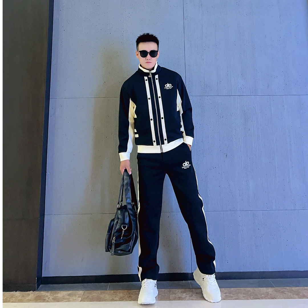 2025秋季新款男士休闲轻奢简约时尚百搭潮流重磅修身立领套装ns