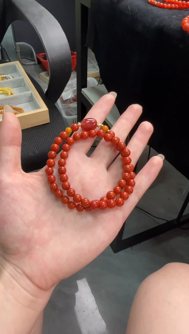未镶嵌手串南红玛瑙南红双圈蜜蜡手串QF-B113（多样性发一）