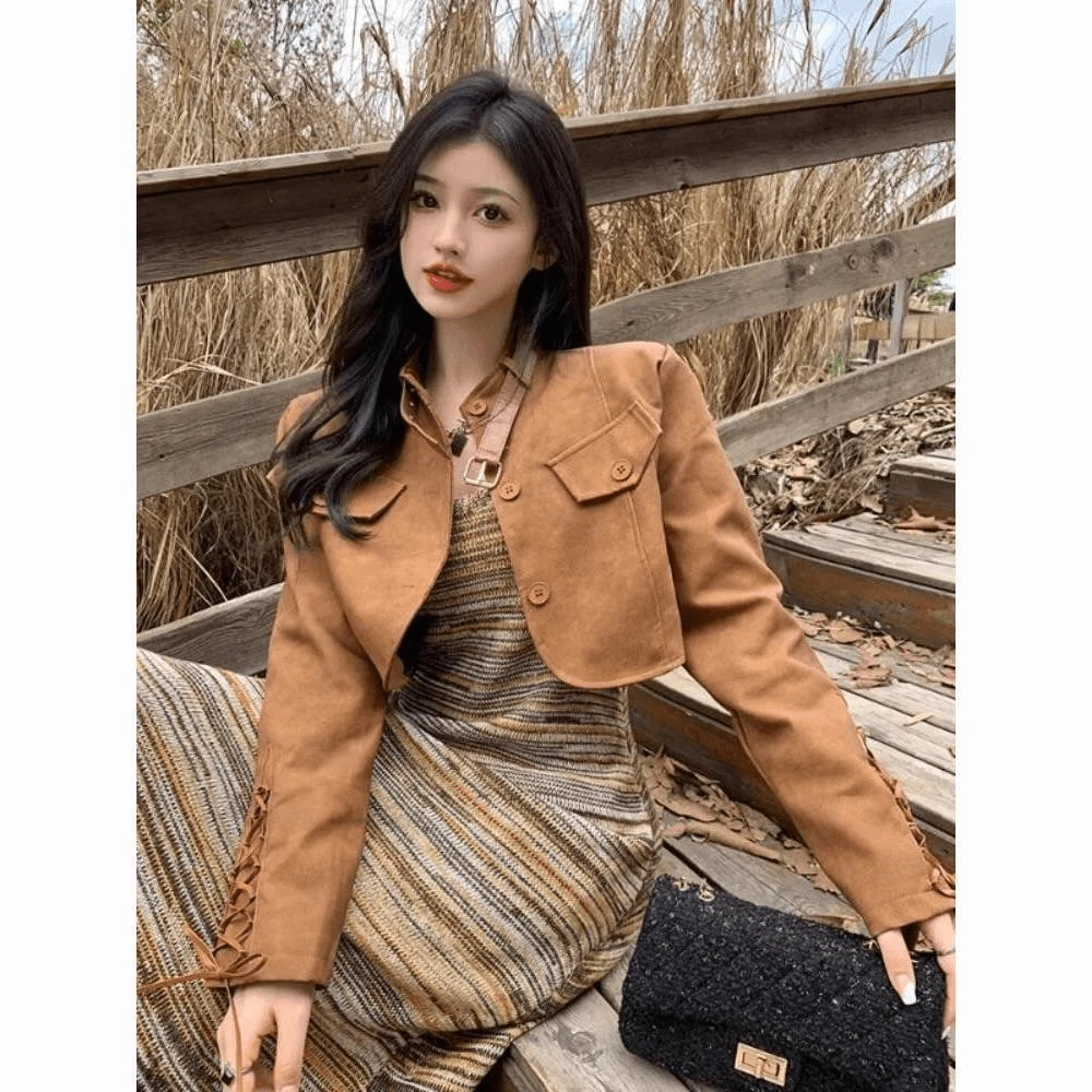 2025春秋季新款复古美拉德港风长袖衣短外套女宽松小个子夹克上衣