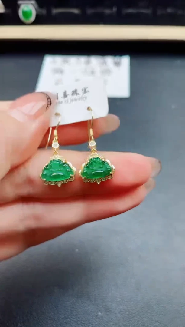 翡翠银S925镶嵌耳饰5850