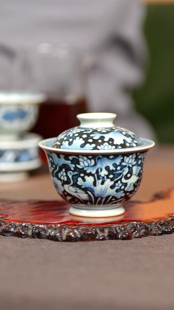 景德镇纯手工纯手绘 一路连科盖碗  容量150