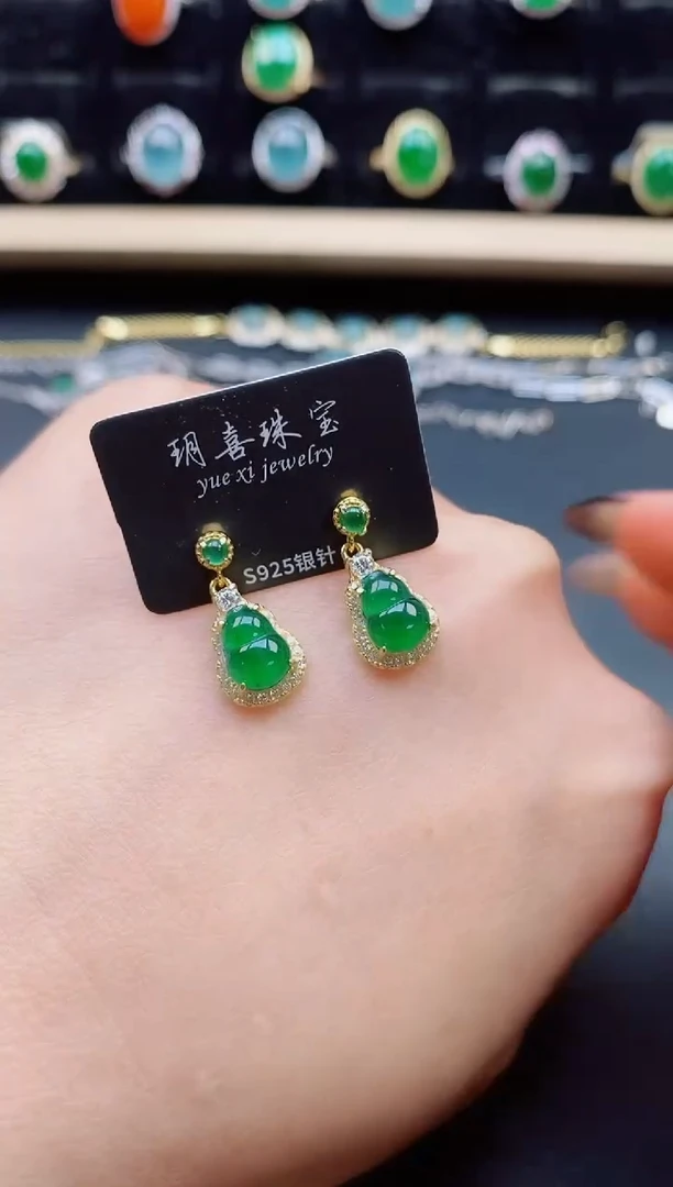 翡翠银S925镶嵌耳饰50805850
