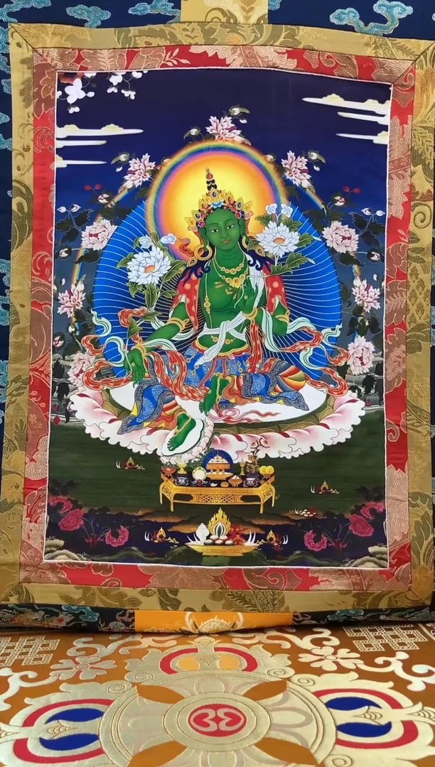 【闪购商品】卷轴画矿物质喷绘  绿度母1.3m蓝色龙布