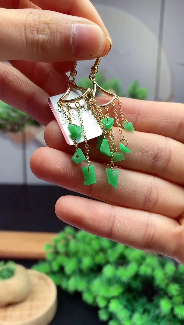 银S925镶嵌翡翠耳坠多样性发其一@@CMT899