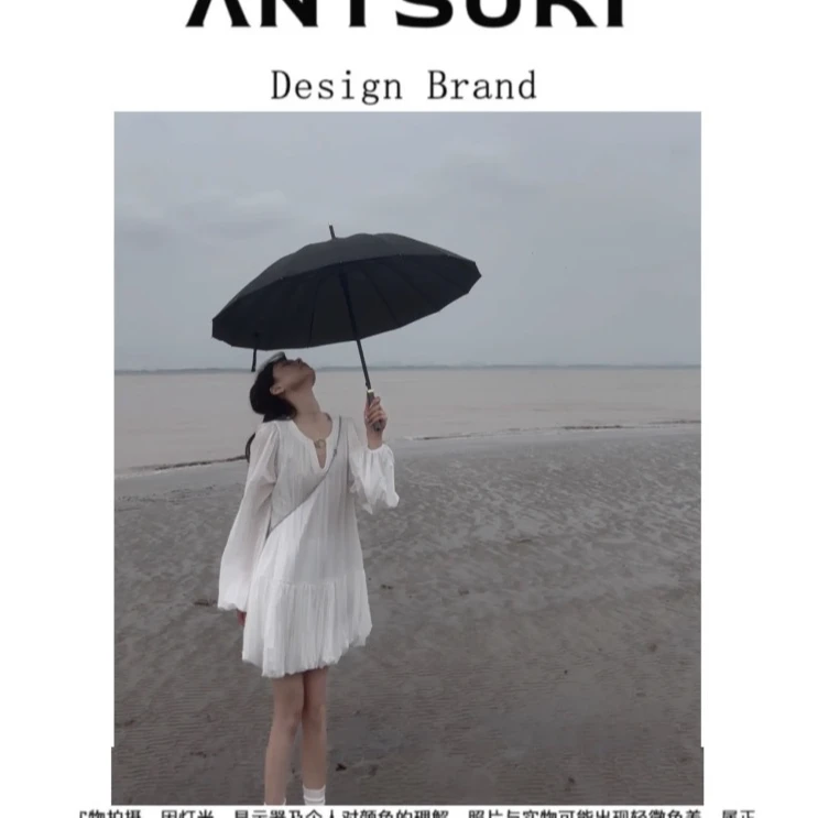 【春季空气感白色灯笼袖连衣裙压褶蓬蓬甜美公主连衣裙】2526