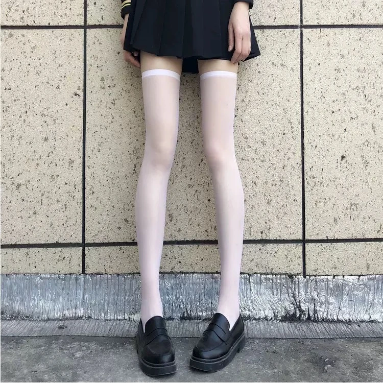 性感纯欲白丝袜女大腿袜jk半截过膝黑丝薄款长筒袜辣妹天鹅绒显瘦