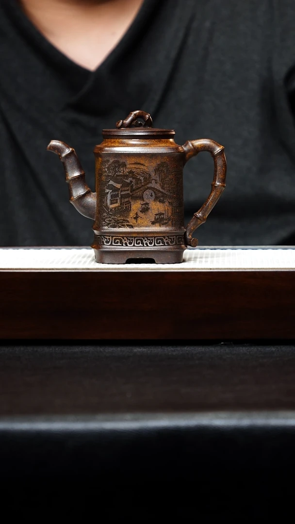 茶杯紫砂宜兴紫砂 四方竹段 龙骨金砂 陈红h367