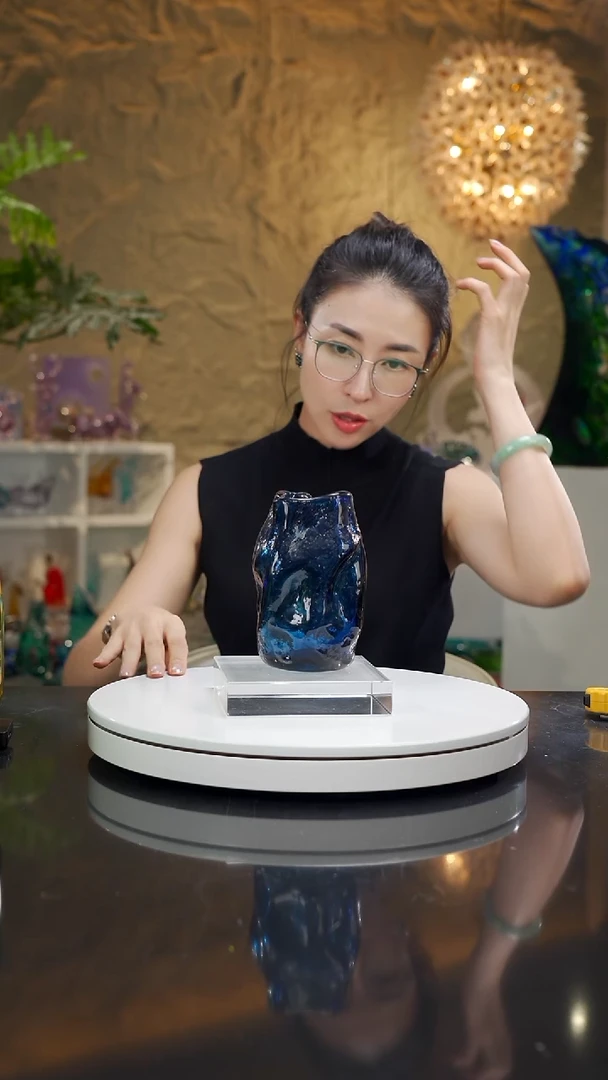 手工艺品琉璃海蓝色不规则花器