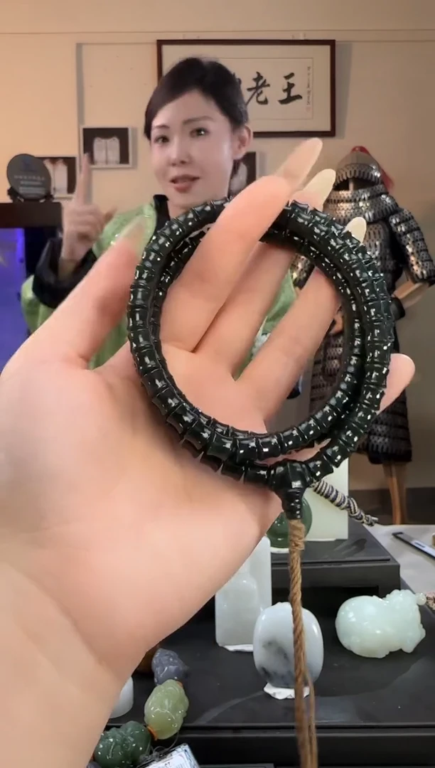 颈饰未镶嵌和田玉青玉竹节长链