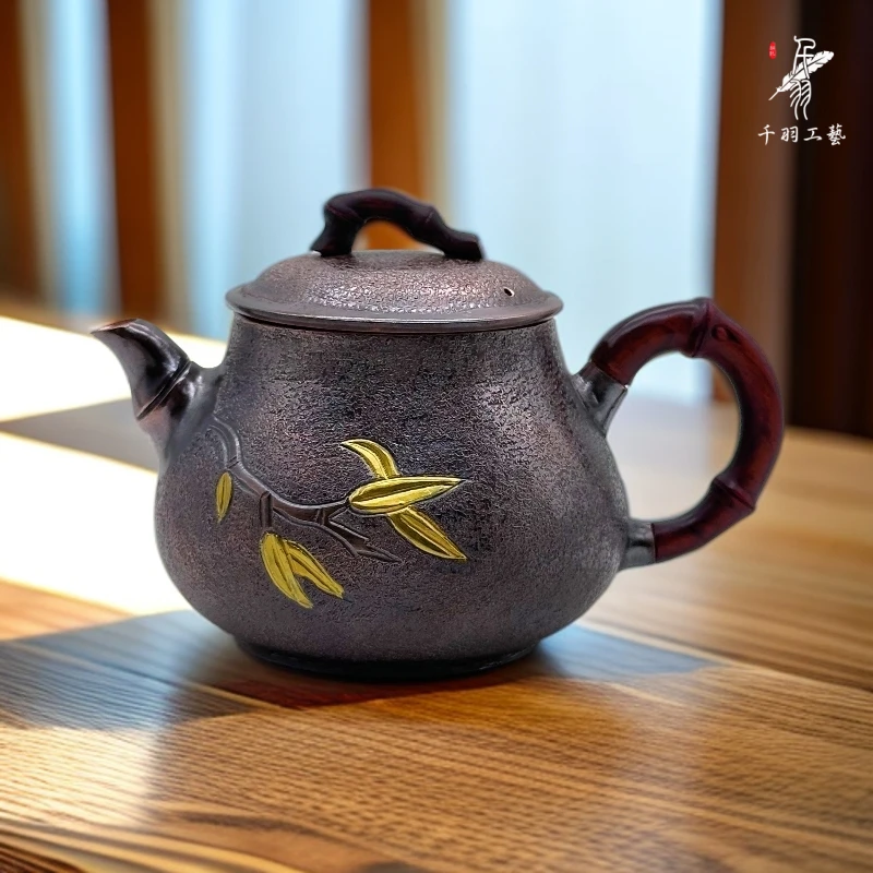 【千羽铜壶】200ML思婷錾刻冲泡壶纯手工锤纹精品茶具茶器