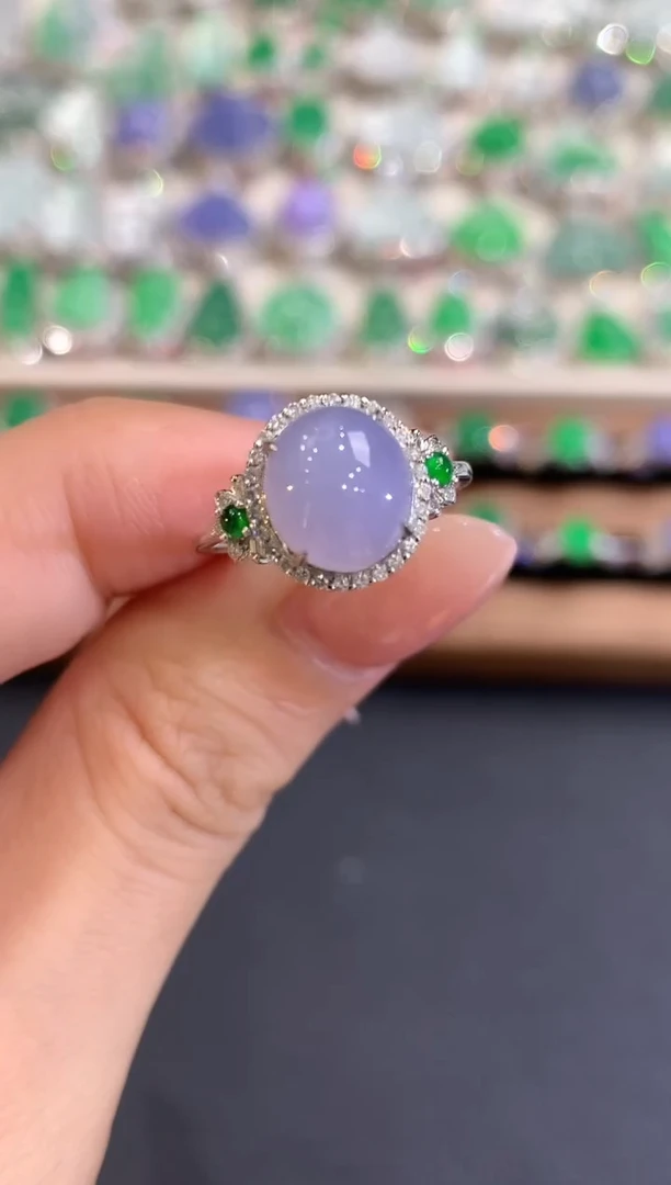 18K金镶嵌戒指翡翠a67 紫货有色差