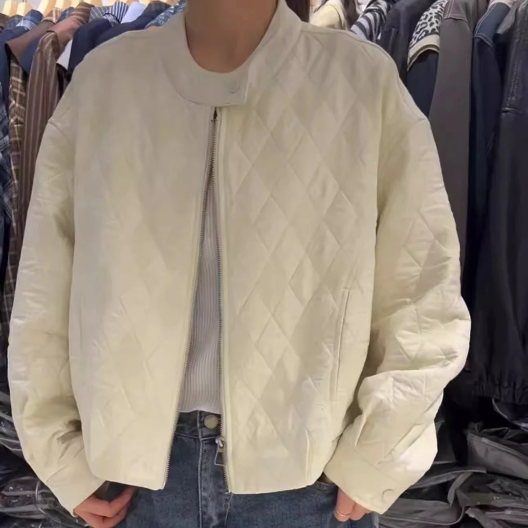 高级感菱形格加厚外套女2025秋新款休闲宽松棒球服上衣